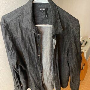 DKNY Men's Button Down Long Sleeve Collared Shirt, Size Medium